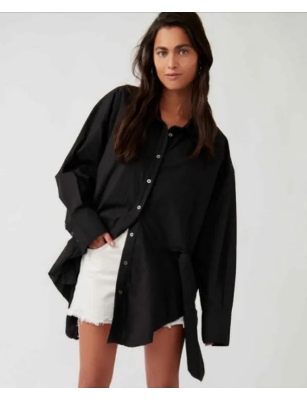 Free People We the Free Freya Poplin Tunic Top Size medium NWT black